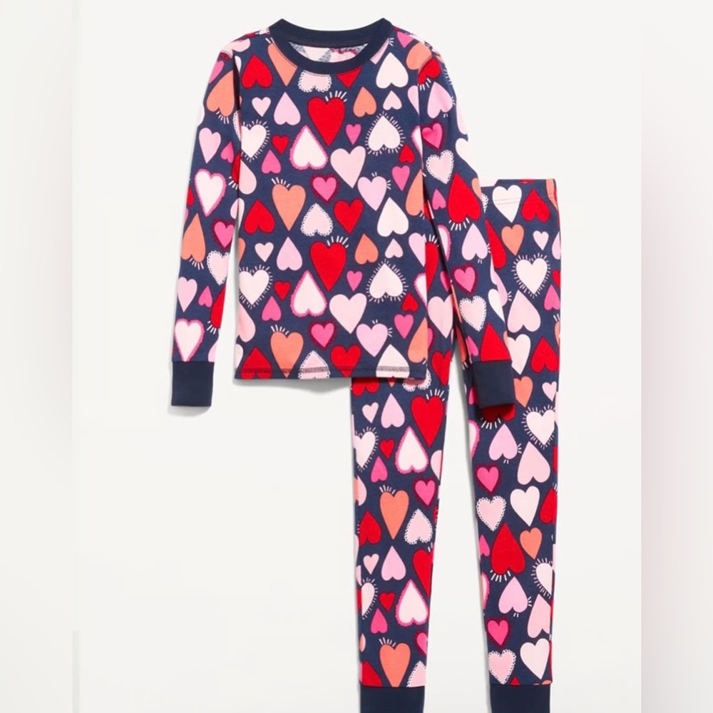 Old Navy Kids Valentine’s Day Heart Print Pajama Set Sz 3T